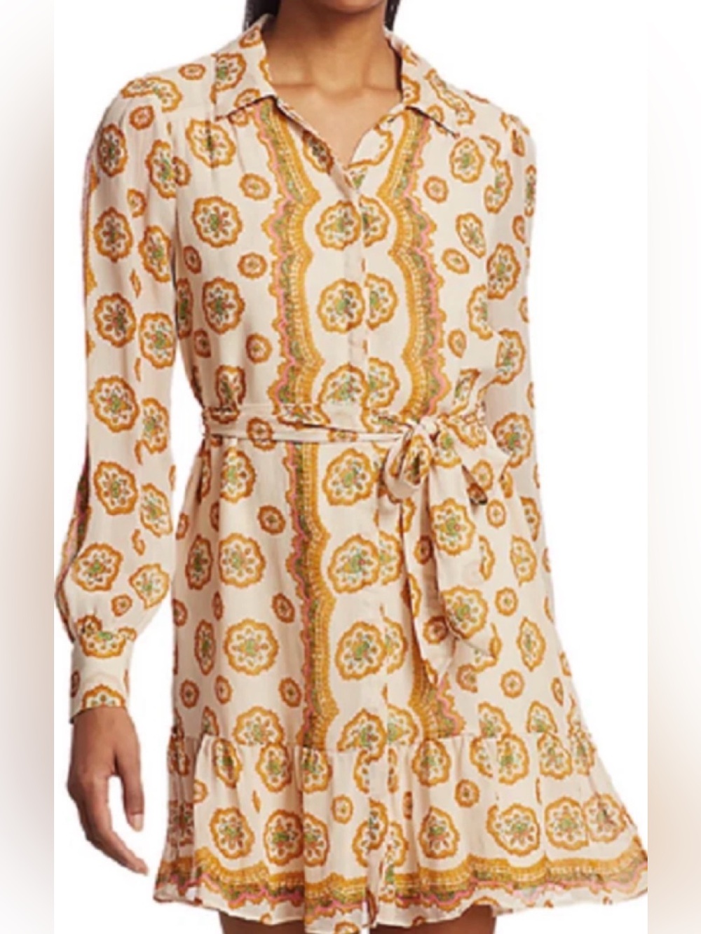 PAIGE Portofino Floral Crinkle Silk Chiffon Shirtdress